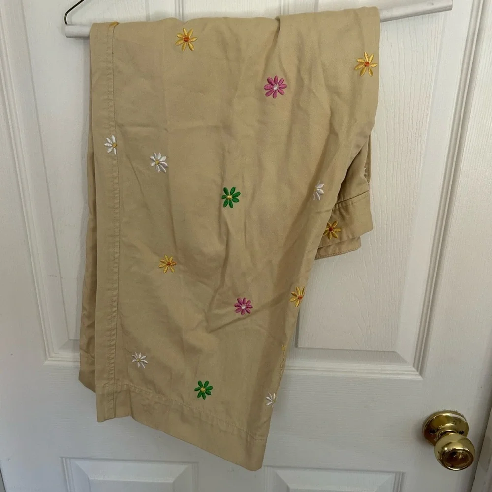 Chadwick’s flowered tan slacks